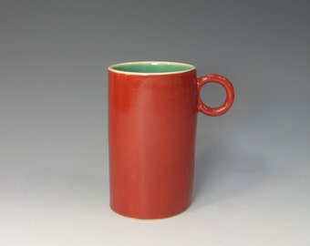 festive hand built porcelain cup   ...   yellow  and red ceramic mug