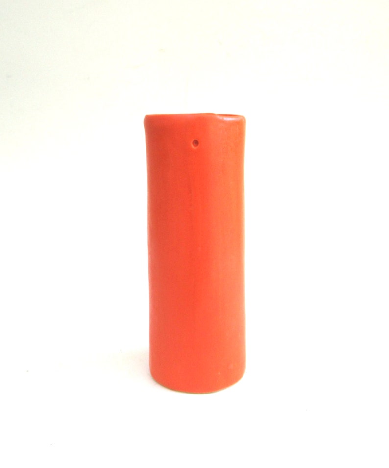 whimsical hand built porcelain vase ... neon coral red vessel ... petite vase image 2