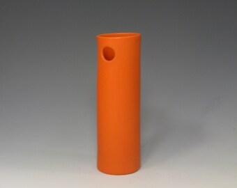 whimsical hand built porcelain vase  ...  neon coral red  vessel   ...   2 holes