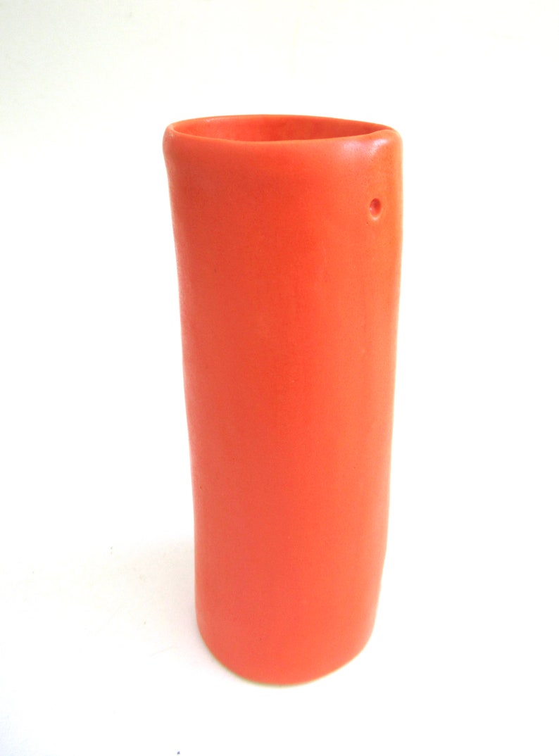 whimsical hand built porcelain vase ... neon coral red vessel ... petite vase image 4