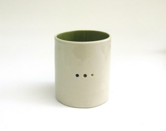 wonderful whimsical  ceramic vessel   ...  3 dot pot  ...  modern ... minimal  ...  porcelain container