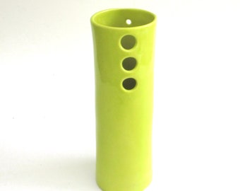 whimsical hand built porcelain vase  ... neon chartreuse vessel   ...   mid century modern vibe