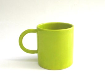 hand built  porcelain cup  ...  petite espresso  mug  ...   mid century modern  ...  neon chartreuse
