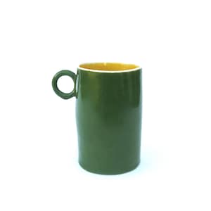 whimsical hand built porcelain cup  ...   green and yellow mug   ...   fiesta inspired whimsical  cup