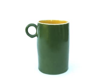 whimsical hand built porcelain cup  ...   green and yellow mug   ...   fiesta inspired whimsical  cup