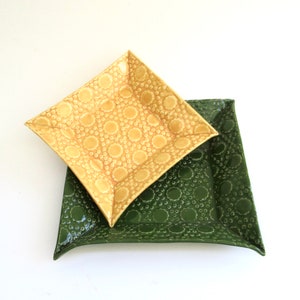 set of whimsical colorful porcelain hand built  trays   ...   2 handmade square ceramic  stacking trays