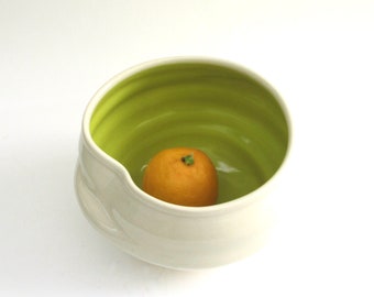 porcelain bowl  ...   chartreuse green  ...  bowl with a wiggle  ...   loose