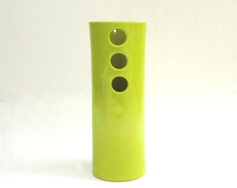 whimsical hand built porcelain vase  ... neon chartreuse vessel   ...   mid century modern vibe