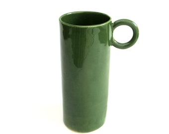 tall hand built porcelain cup ...   mid century modern  ...   green