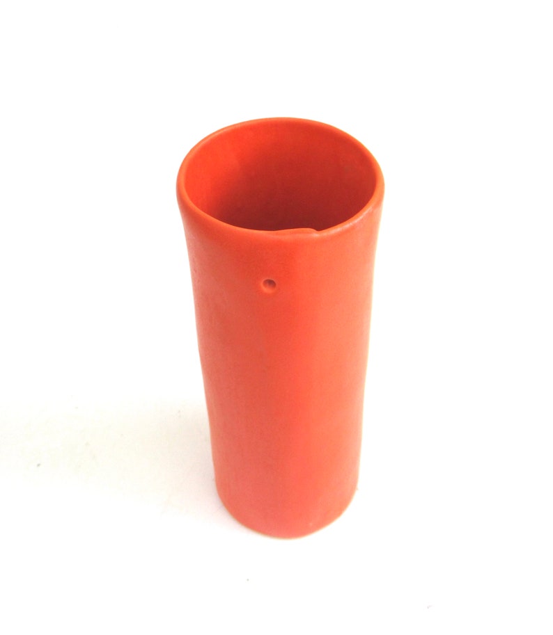 whimsical hand built porcelain vase ... neon coral red vessel ... petite vase image 3