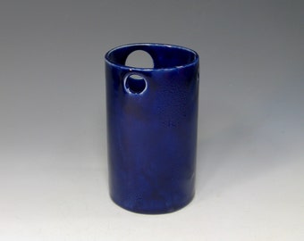 whimsical hand built porcelain vase   ... vessel  ...  cobalt blue
