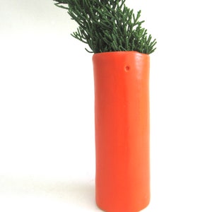 whimsical hand built porcelain vase ... neon coral red vessel ... petite vase image 5