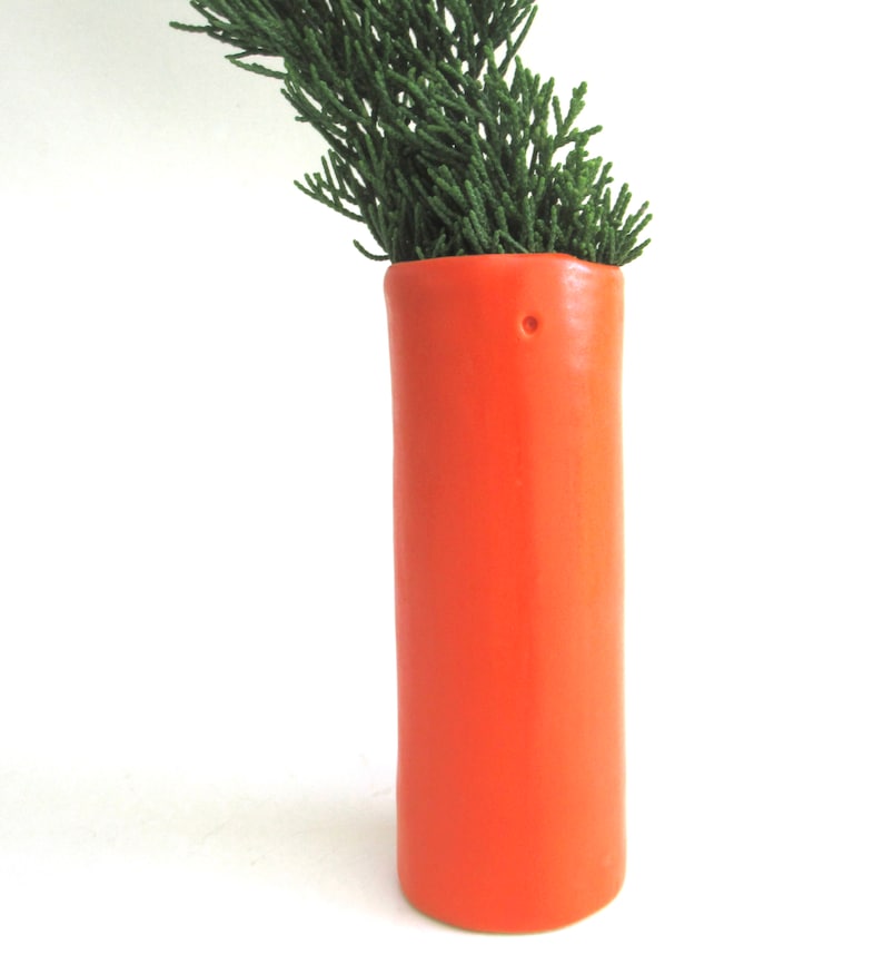 whimsical hand built porcelain vase ... neon coral red vessel ... petite vase image 5