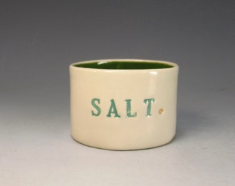 whimsical hand built  porcelain salt  cellar ...  container ...  vessel  ...  petite salt pig  ...   green
