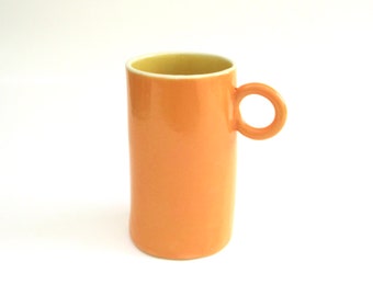 festive hand built porcelain cup   ...   orange  and  yellow  ceramic mug