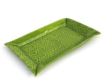 festive hand built lime green porcelain tray   ...long ceramic tray