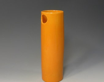 whimsical hand built porcelain vase  ... neon  orange vessel   ...   mid century modern vibe