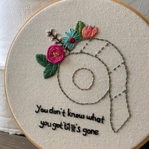 floral toilet paper bathroom art, hand embroidery hoop kit, shipping included