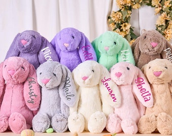 Personlig kanin, monogramförsedd kanin, present till nyfödd, babyshowerpresent, gosedjur, plyschkanin, påskpresent för barn flickor pojkar