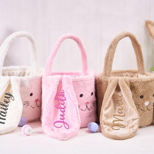 Personalisierter Plüsch-Osterkorb, bestickter Ostereimer, Kinder-Häschenkorb mit Namen, individuelle Ostertasche, Ostergeschenk für Kinder, Mädchen, Jungen