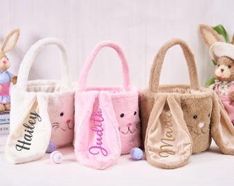 Personalized Plush Easter Bunny Basket: Embroidered Name Gift