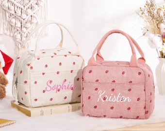 Custom Monogrammed Kids Lunchbox Bag,Personalized Back to School Gift,Insulated Corduroy Lunch Bag for Toddler