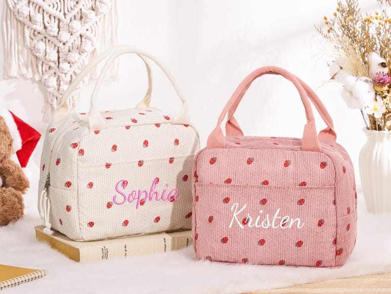 Custom Monogrammed Kids Lunchbox Bag,Personalized Back to School Gift,Insulated Corduroy Lunch Bag for Toddler