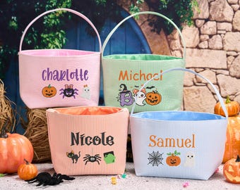 Personalized Seersucker Halloween Basket: Embroidered Trick or Treat Bag