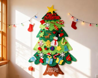 Calendrier De L'Avent Sapin De Noël En Feutre - 24 Pochettes à Remplir, Décorations Velcro, DIY Familial - Déco Noël
