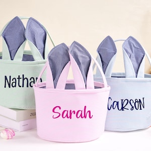 Personalisierter Osterkorb, individuell gestickter Osterhase, Kinder-Osterkorb mit Namen, Baby-Korb für Mädchen und Jungen, Kinder-Ostern-Eimer Geschenke