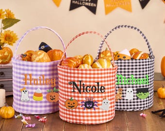 Personalized Seersucker Trick or Treat Bag: Embroidered Halloween Basket