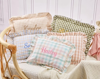Personalized Baby Pillow: Custom Embroidered Plaid Nursery Cushion
