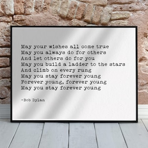 Impresión de la letra de Bob Dylan: Canción "Forever Young", arte de máquina de escribir vintage (descarga digital)