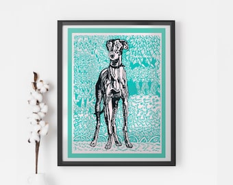 Windhund Kunstdruck | Vintage Hund Illustration | Moderne Minimal Art Wandkunst | Digitaler Download