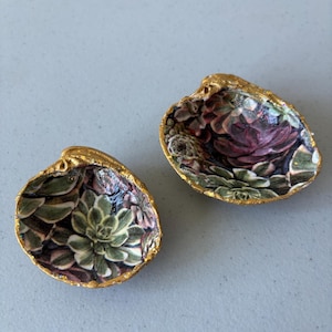 Two small Clam Shell Trinket Holders with Floral Decoupage-Free Shipping!