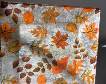 Autumn Leaf Glass Serving Plate with Reverse Decoupage-Free Shipping!