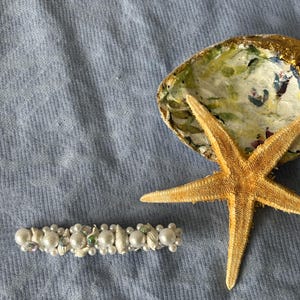 White Seashell Hair Clip adorned with Faux Pearls and Rhinestones-Free Shipping!