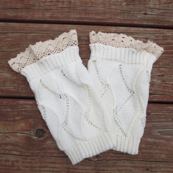 SALE... and ready to ship!  Ladies ivory lace boot cuffs.  Boot Toppers. Boot sock.