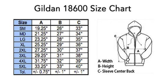 Gildan 18600 Size Chart