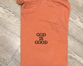 God is good. Yam, burnt orange long sleeve T-shirt. Unisex for men and women. XL and ready to ship. FREE SHIPPING.