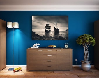 Pintura de navio nórdico Navio viking Arte impressão digital Download Ilustração Arte de parede Barco viking Decoração de arte de parede Mitologia nórdica Navios