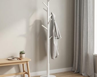 Solid Wood Coat Rack Stand, Solid Wood Floor Coat Hanger, Free Standing Coat Tree, Entryway Coat Rack for Hats Bags