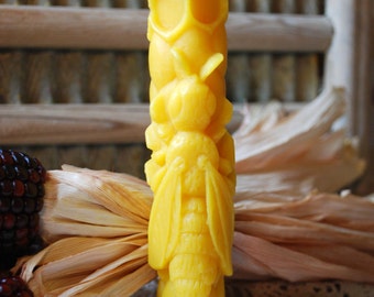 Beeswax Candle Sculpted Bee Taper Pair Pure Beeswax Set/2