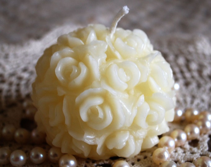 Beeswax Candle Hand Sculpted Rose Ball Sphere Candle in WHITE Etsy