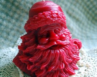 Pure Beeswax RED Santa Saint Nick Bust Head Christmas Candle