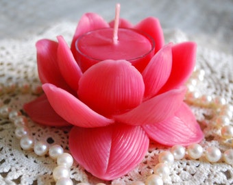 Pure Beeswax Lotus Flower Candle Holder with 2 Tealights Infinitely Reuseable in Pink