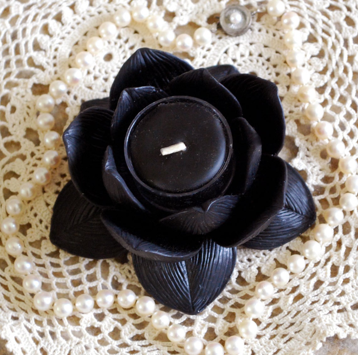 Pure Beeswax Lotus Flower Candle Holder in Black With 2 Etsy