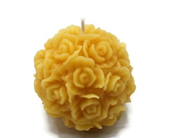 Beeswax Candle Hand Sculpted Rose Ball Sphere Candle Gold Color Beeswax