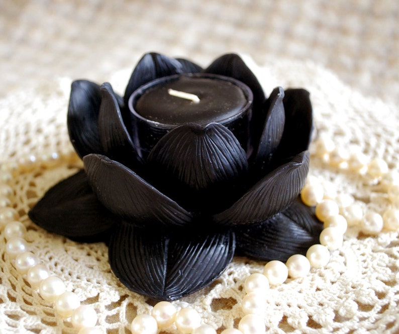 Pure Beeswax Lotus Flower Candle Holder in Black With 2 Etsy