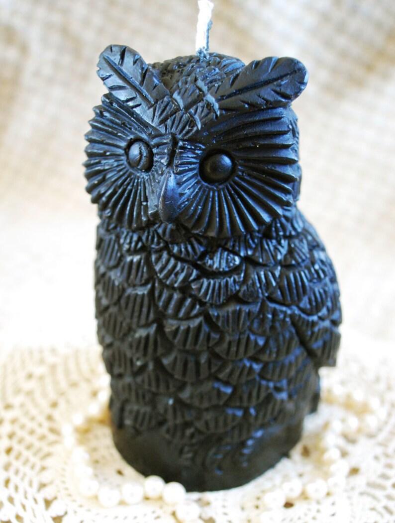 Beeswax Candle Owl Shaped Candle in BLACK Etsy